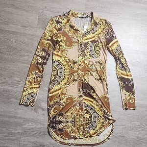 Gold and Brown Long Sleeve Dress